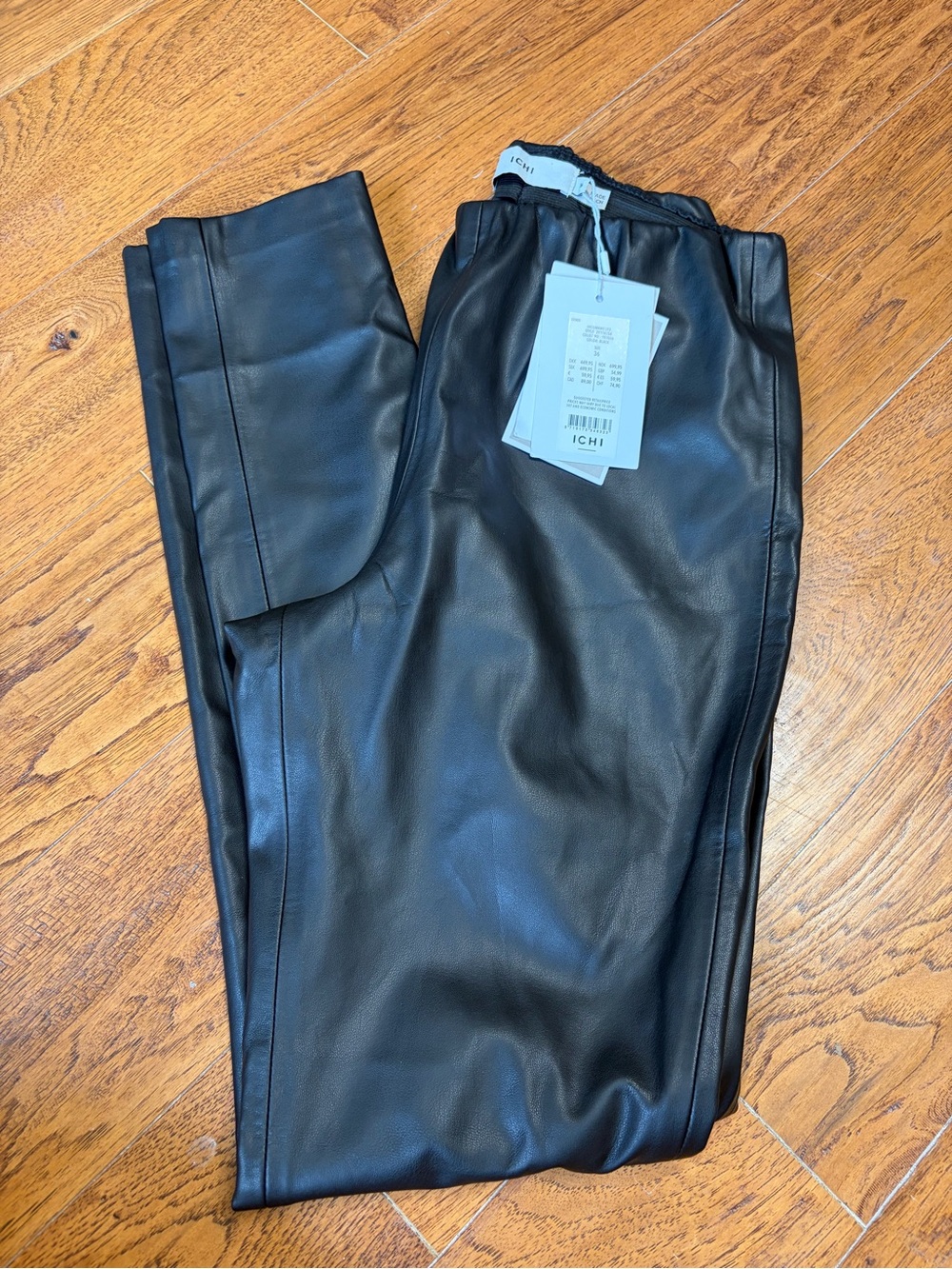 ICHI Black Faux Leather Leggings Pants